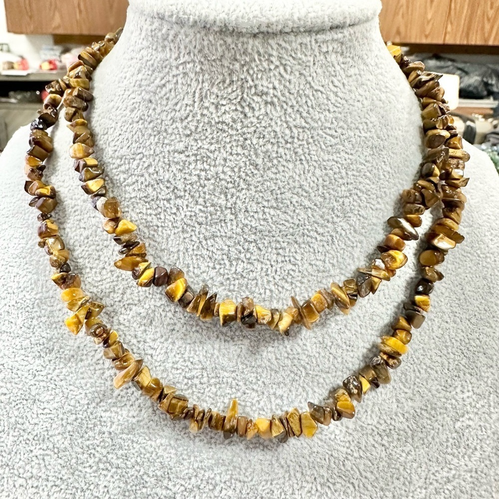 TIGERS EYE STONE CHIPS 30" LONG STRAND NECKLACE